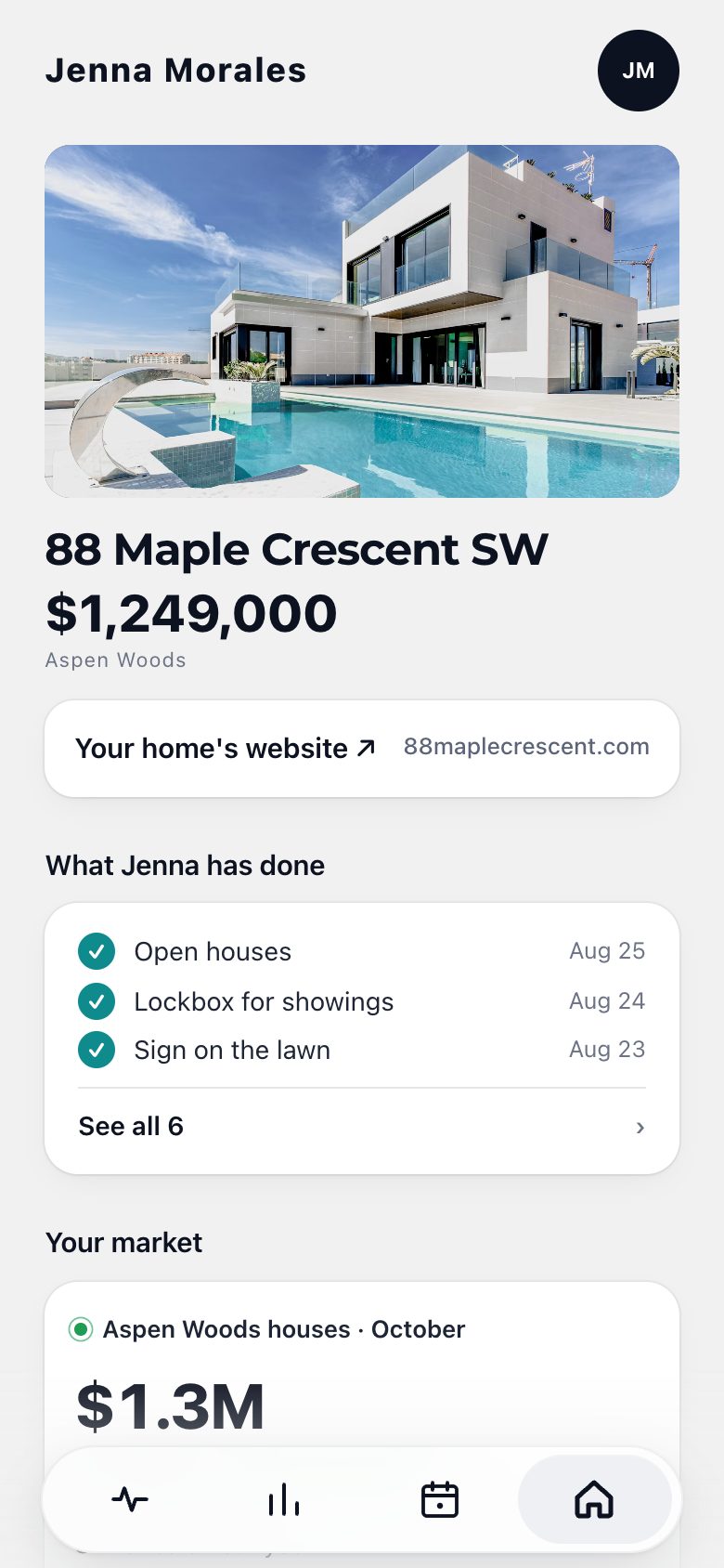The Your home tab of the seller app