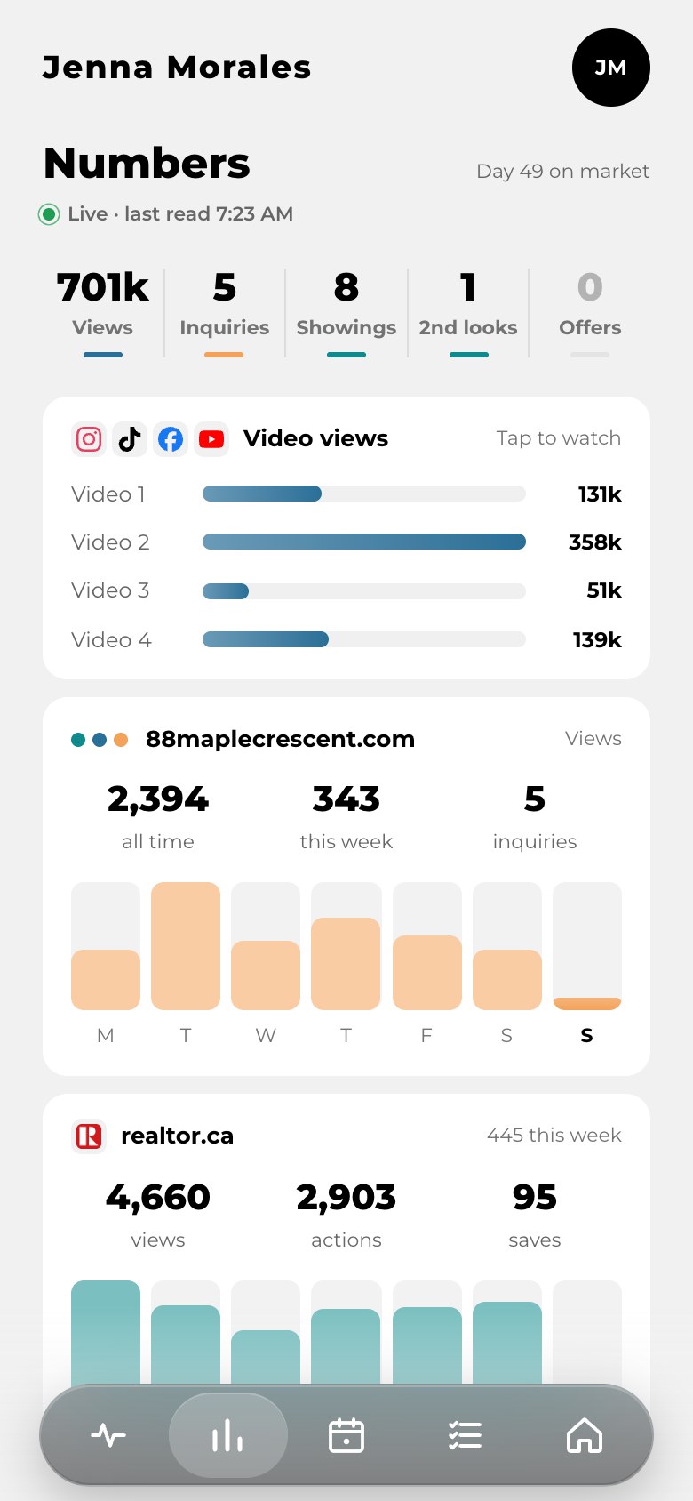 The Numbers tab of the seller app